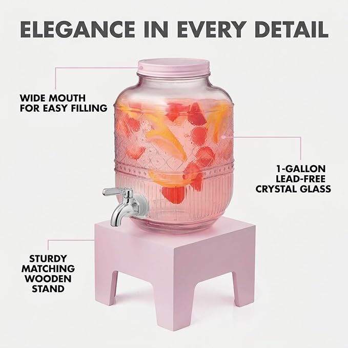 Beverage Dispenser 1 Gallon, Glass Drink Dispenser - Image 3