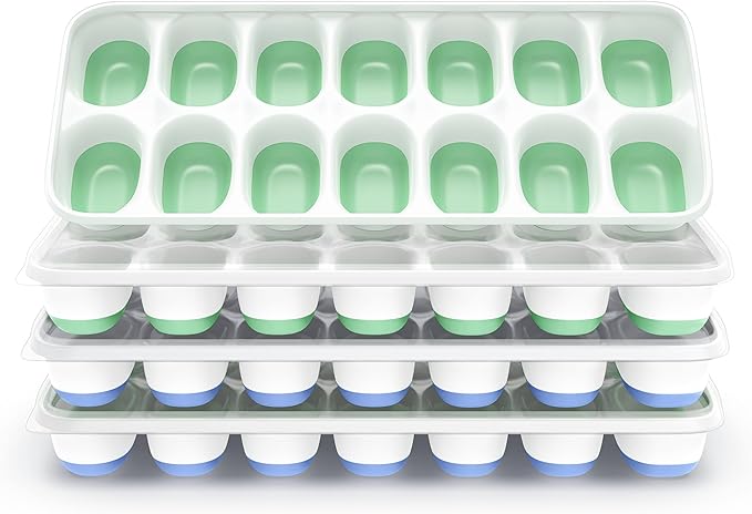 ChefAide Ice Cube Tray with Lid, 4 Packs 56 Cubes Durable Stackable Ice Cube by ChefAide