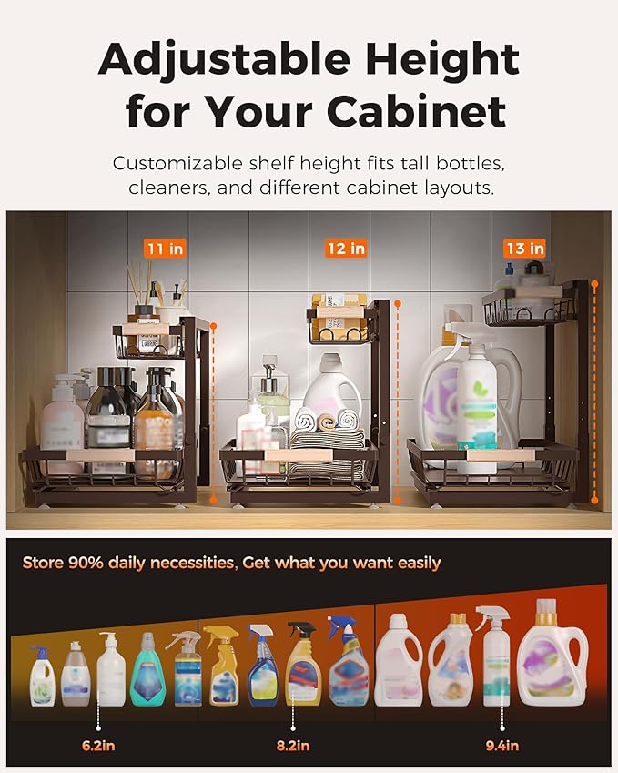 Sevenblue 3 Pack Under Sink Organizer, Height Adjustable Storage Shelves - Image 3