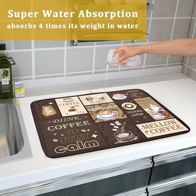 Brown Coffee Dish Drying Mat 18x24 Inch Coffee Cup Espresso Machine Pad - Image 7