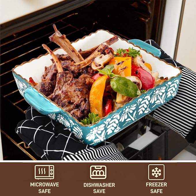 2 Pack Ceramic Baking Dish, 9 x 9 inch Porcelain Square Bakeware - Image 5