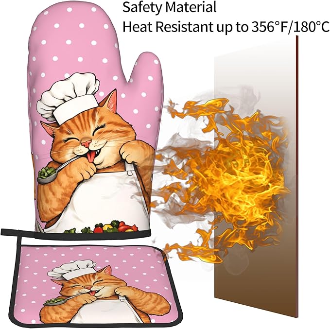 Cat Oven Mitts - Pink Oven Mitts and Pot Holders Sets of 2 Cute Kitten Cooker - Image 5