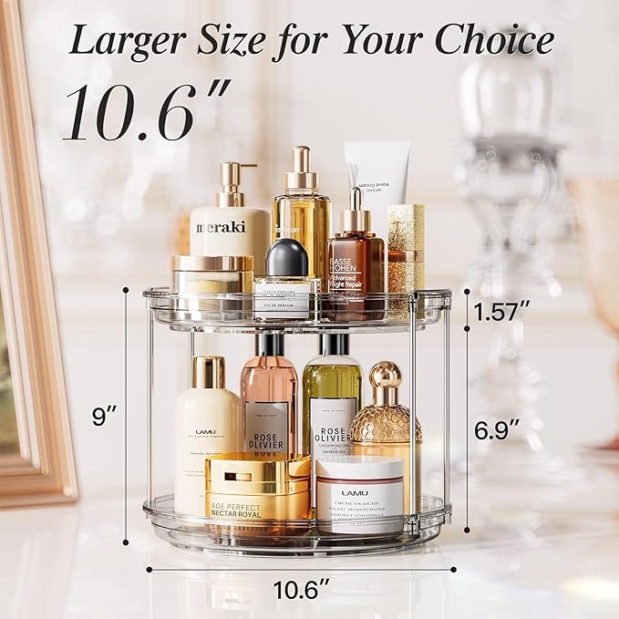 LAMU 2 Pack 2 Tier Lazy Susan Turntable Organizer 10.6'' Rotating Spice Rack - Image 2