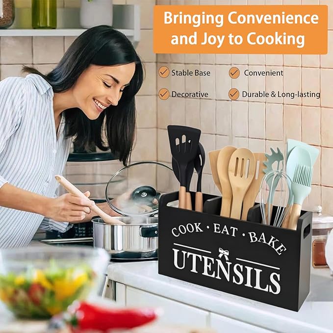 Utensil Holder, Wooden Utensil Holder - Image 2