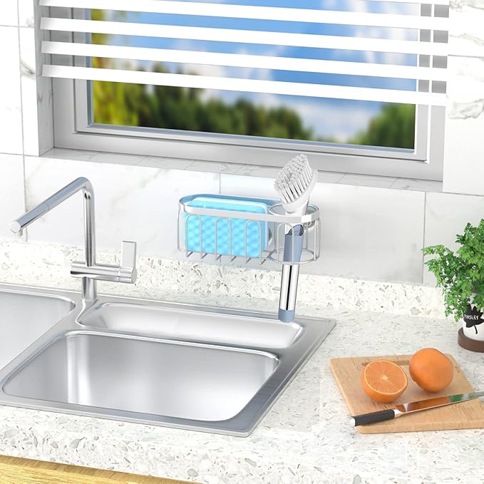 2-in-1 Sponge Holder for Kitchen Sink, Sink Caddy Kitchen Sink Organizer - Image 5