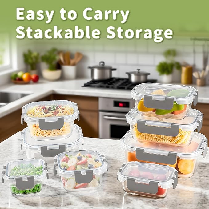 HOMBERKING 8 Pack Glass Food Storage Containers - Image 3