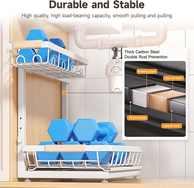Sevenblue 2 Packs Under Sink Organizer, Height Adjustable 3 Tier Under Kitchen - Image 5