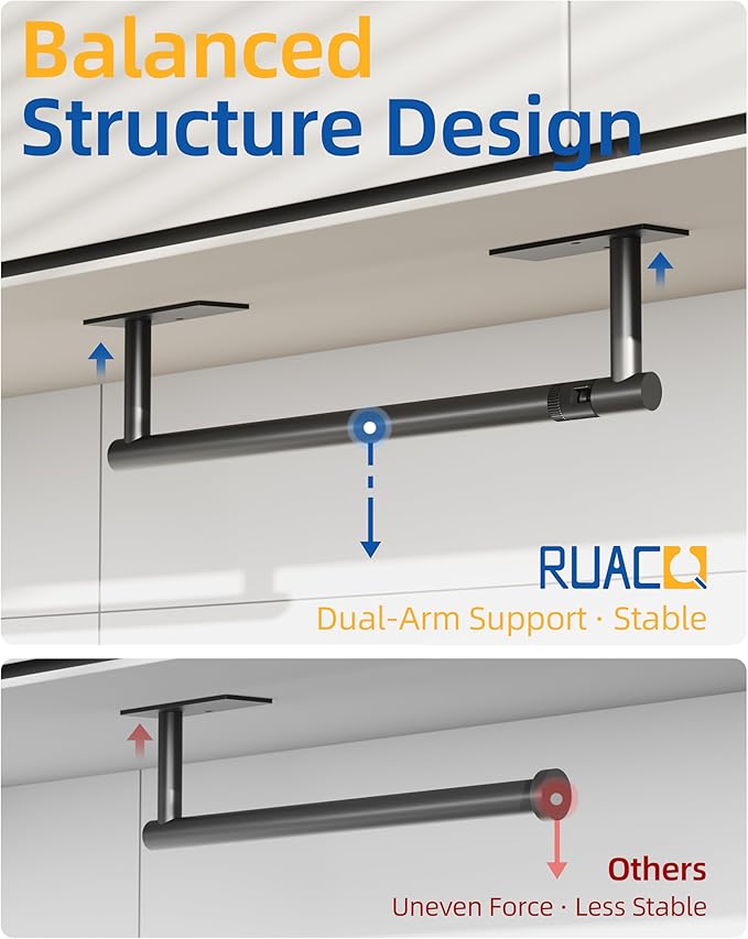 RUACQ Paper Towel Holder Under Cabinet, Wall Mounted or Adhesive Stainless - Image 3