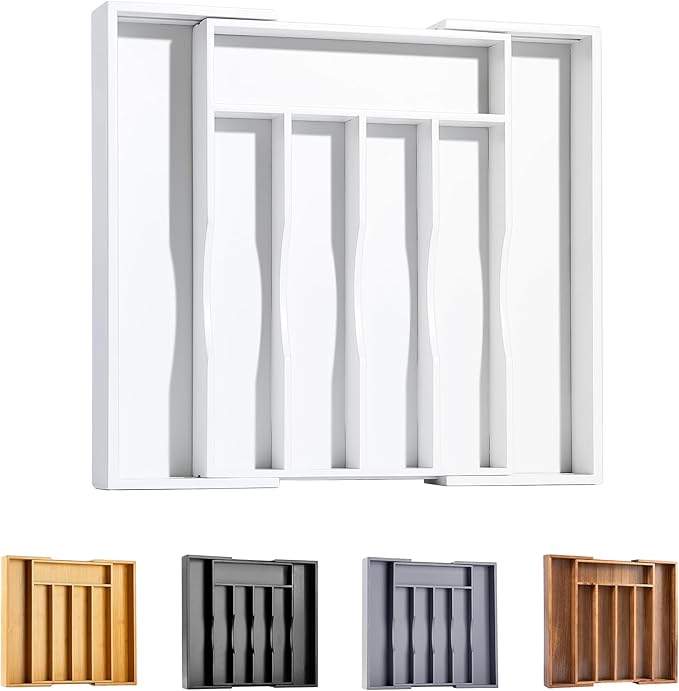 Bellsal White Silverware Organizer Kitchen Drawer Organizer Expandable Bamboo by Bellsal