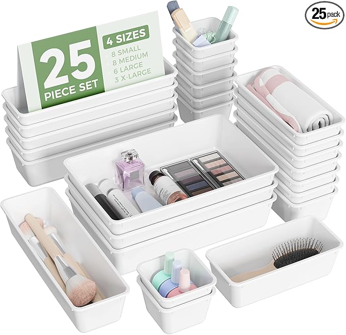 BiuLeon 25 PCS Plastic Drawer Organizers Set, 4-Sizes Vanity and Makeup by Unknown