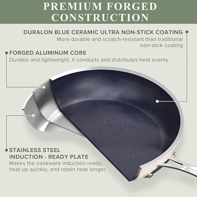 Nuwave Healthy Duralon Blue Ceramic Nonstick Cookware Set, Diamond Infused - Image 2