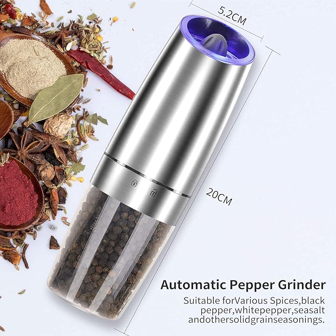Gravity Electric Pepper and Salt Grinder Set, Adjustable Coarseness, Automatic - Image 4