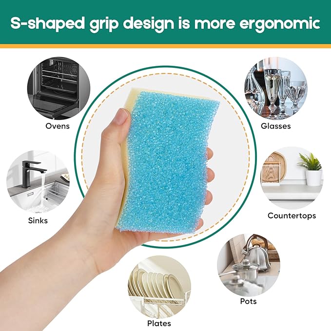 LAUNDRYLUX Scrub Sponge, 8 Pack Dual-Sided Temperature-Responsive Scrubber - Image 5