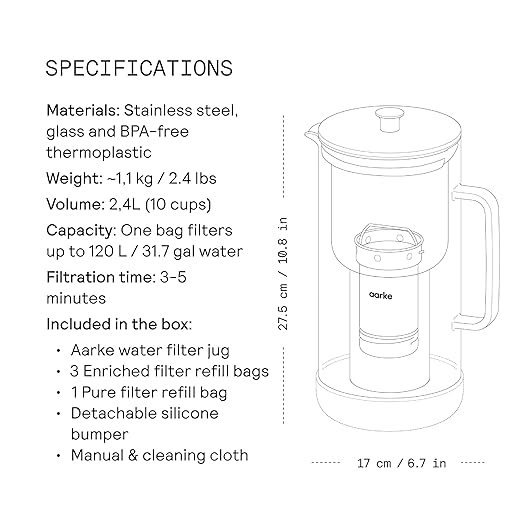 Aarke Purifier Regular Glass Pitcher Bundle w/Steel Filter, 3 Enriched + 1 Pure - Image 8