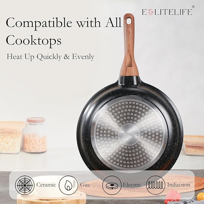 ESLITE LIFE Nonstick Ceramic Frying Pans Skillets Set - Image 4