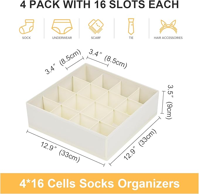 Joyoldelf Sock Drawer Organizer Divider Underwear Organizer 16-cell Fabric - Image 2
