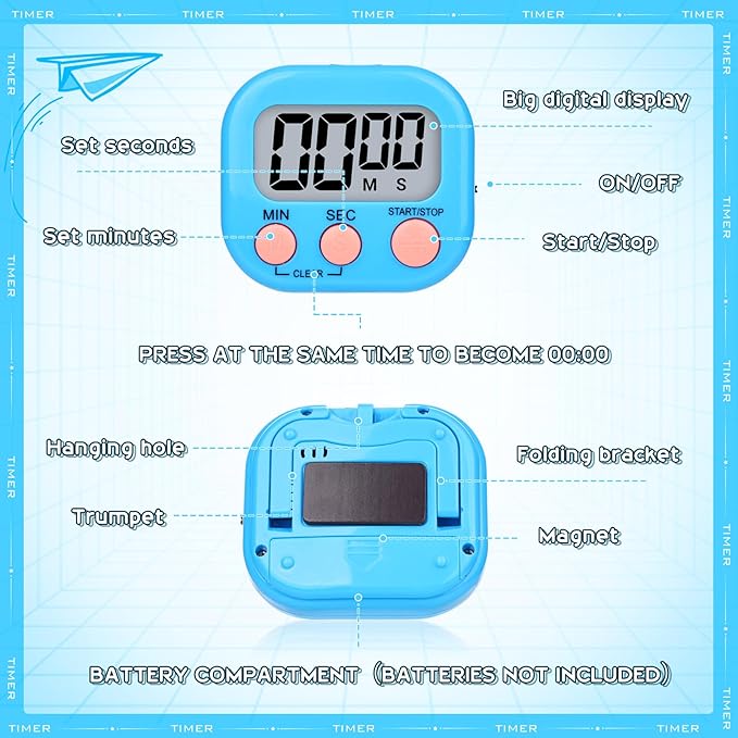 Mwellewm Digital Kitchen Timer 12 Packs Magnetic Classroom Stopwatch Timer 6 - Image 7