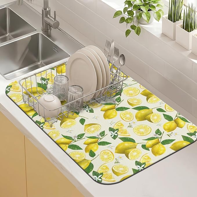Kitchen Countertop Dish Drying Mat, Super Absorbent Coffee Bar Mat by Kuyig+Home
