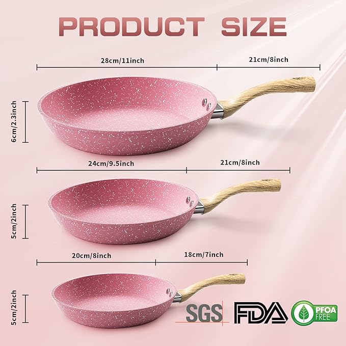 Frying Pan Nonstick Set, Non Stick Fry Pan Set PFOA-Free Omelet Pan, Toxin-Free - Image 2
