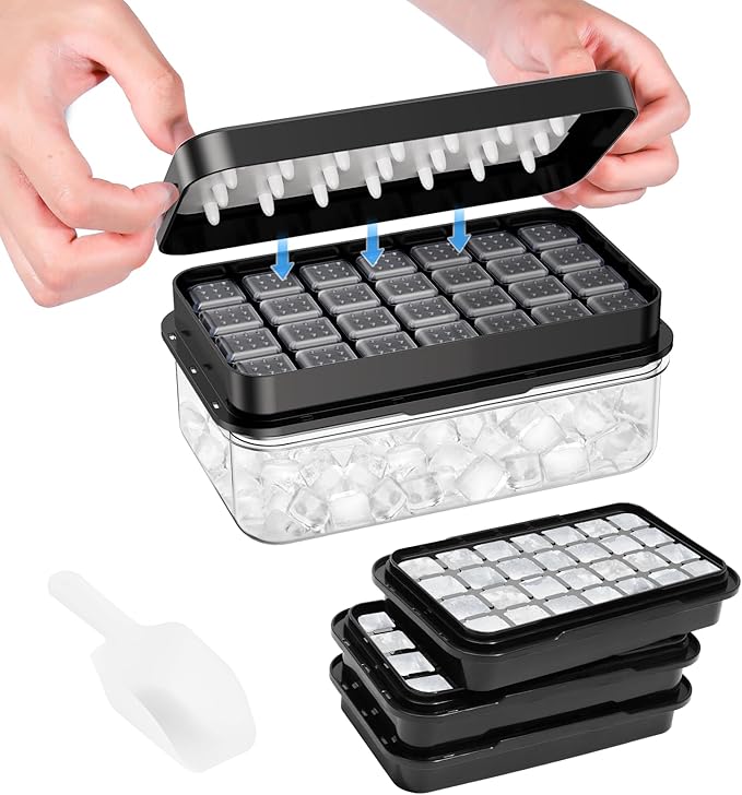 PHINOX Ice Cube Tray with Lid and Bin, 3 Pack Plastic Ice Cube Tray Molds by PHINOX