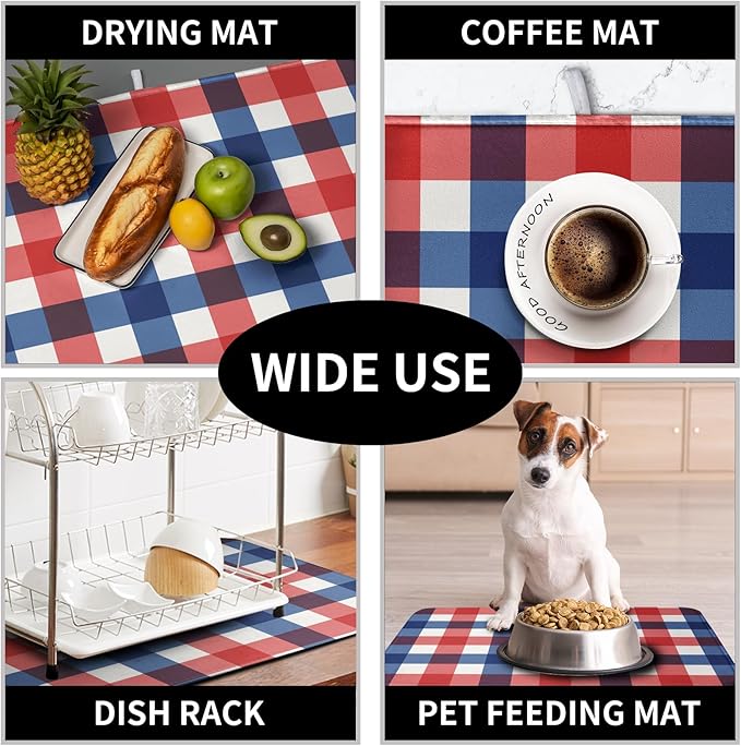 4th of July Dish Drying Mat Patriotic Buffalo Plaid Drying Mats - Image 7
