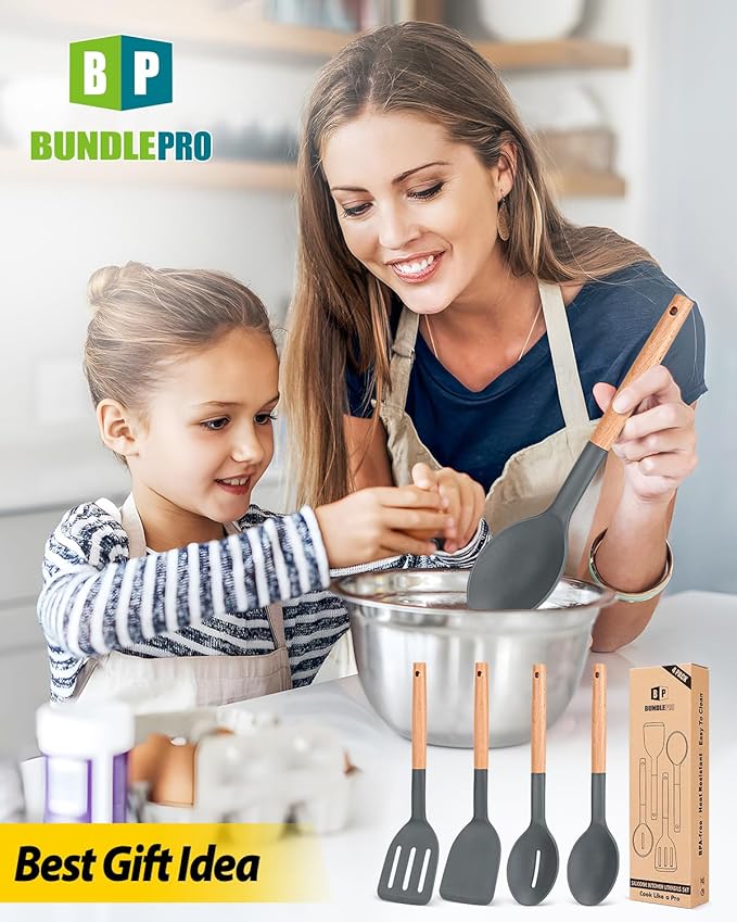 Pack of 4 Silicone Cooking Utensils Set, Non Stick Solid Spatulas and Heat - Image 7
