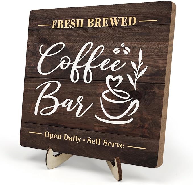 Coffee Bar Sign Plaque, Rustic Wooden Tabletop Plaque by DMADNF