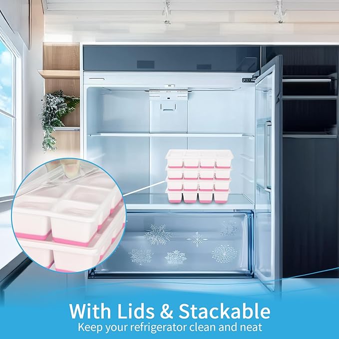Large Ice Cube Tray with Lid and Bin, Jrisbo Silicone Big Square Ice Cube Molds - Image 3