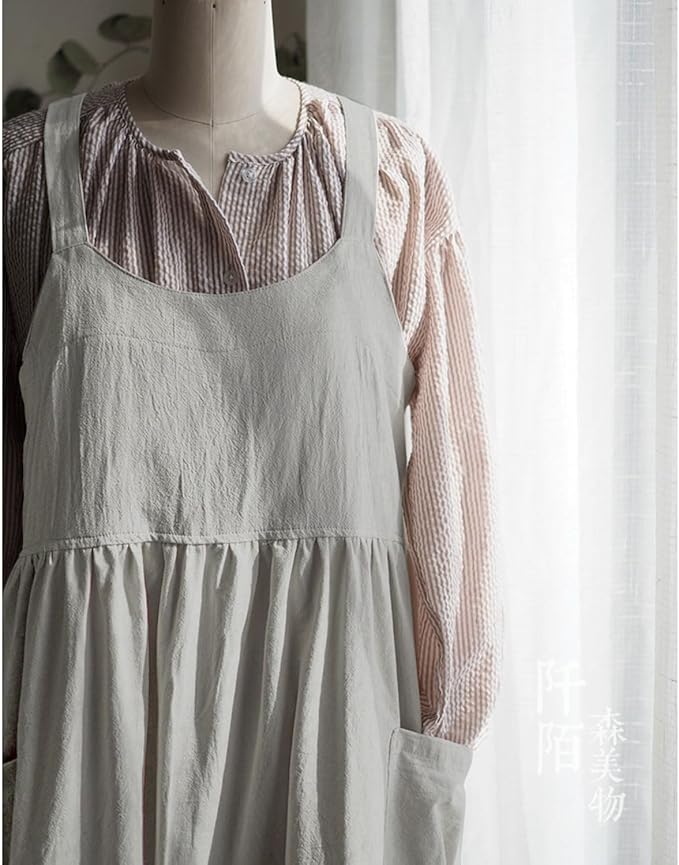 Uaussi Cotton Linen Apron Cross Back Work Apron - Image 3