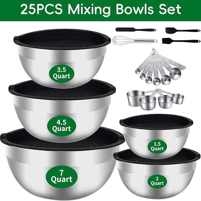 WEPSEN Mixing Bowls Set, Large Nesting Bowls 7, Measuring Cups and Spoons - Image 9