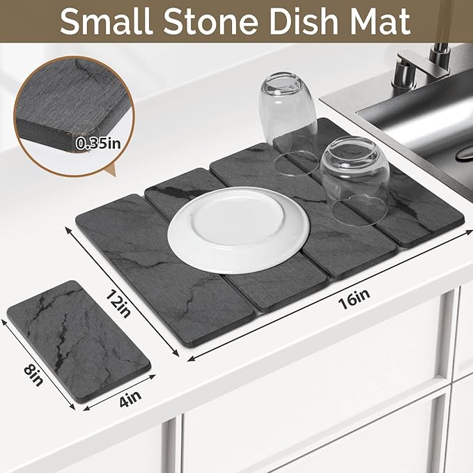 Small Stone Dish Drying Mat for Kitchen Counter, Foldable Water Absorbing - Image 2