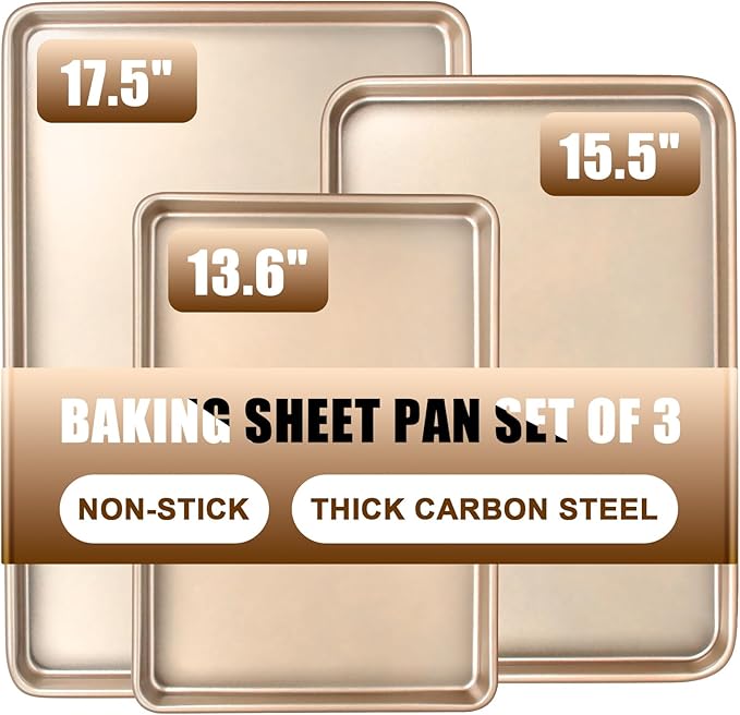Baking Sheet Pan Set of 3, Commercial Cookie Sheets by Deedro