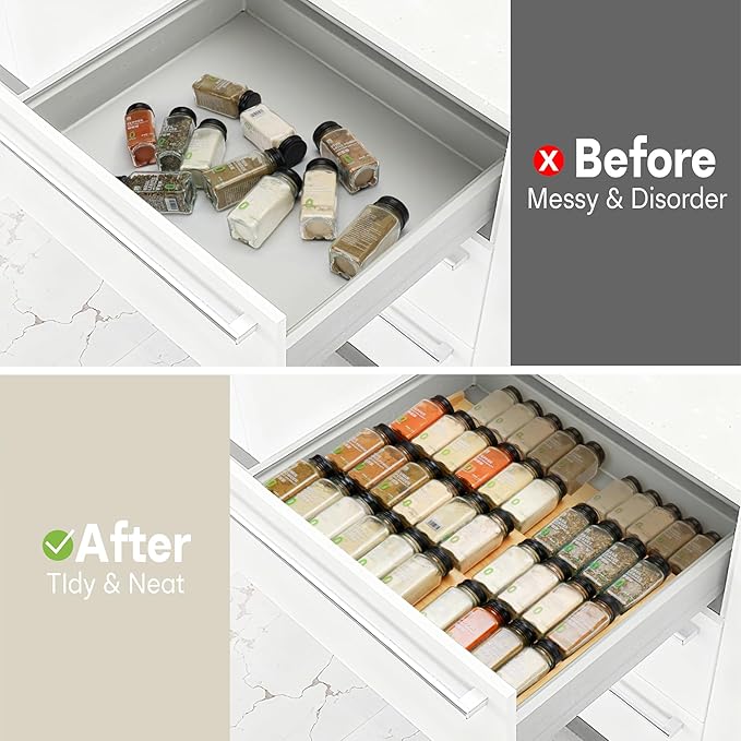 Bamboo Spice Drawer Organizer, Expandable 4 Tier Spice Rack - Image 6