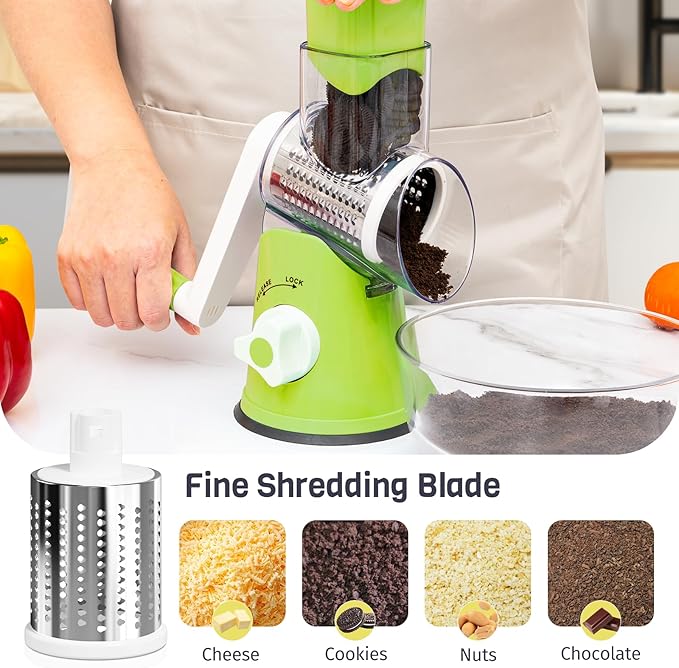 Rotary Cheese Grater Hand Crank, 3 Blades Slicer Shredder, Cheese Grater - Image 5