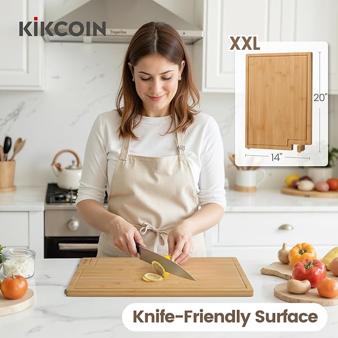 Kikcoin Bamboo Cutting Boards for Kitchen, 2XLarge Wood Cutting Board - Image 5