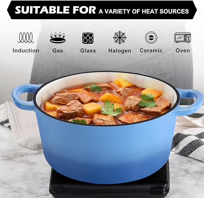TeamFar 5Qt Dutch Oven, Enameled Cast Iron Dutch Oven - Image 5