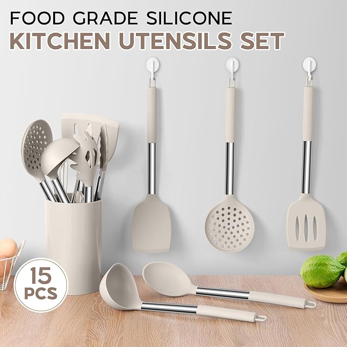 Onader Silicone Cooking Utensils Set of 15, Kitchen Utensils Set - Image 5