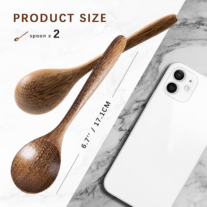 2 PCS Wooden Spoons for Honey, 6.7 inch Small Wooden Spoons - Image 2