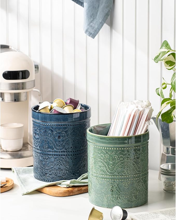 Kitchen Utensil Holder, 7 Inches Large Ceramic Utensil Holder - Image 3