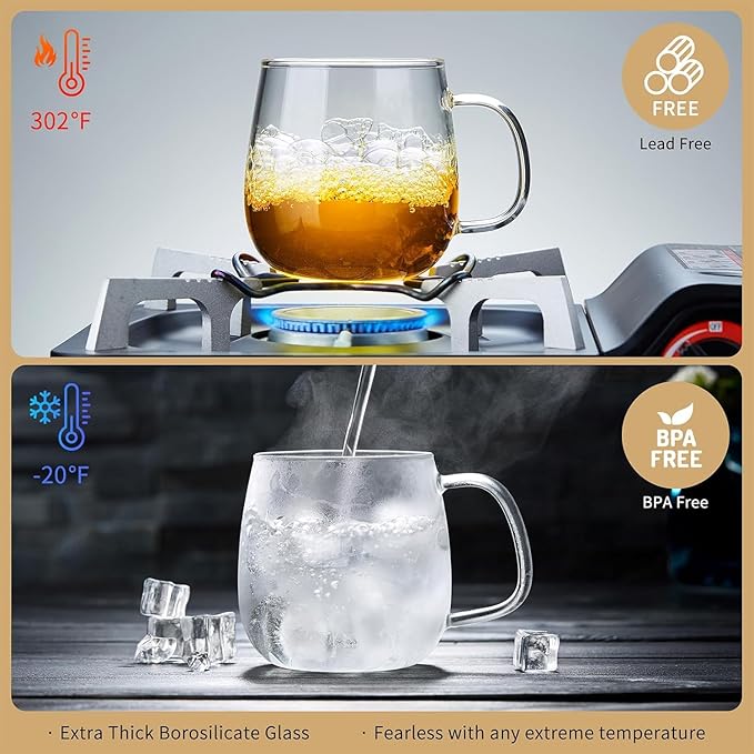 DOPUDO Large Glass Tea Cup, 34 oz Borosilicate Glass Tea Mug - Image 7