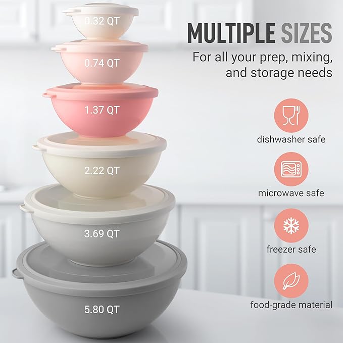 Zulay Kitchen 12 Piece Plastic Mixing Bowls - Image 3