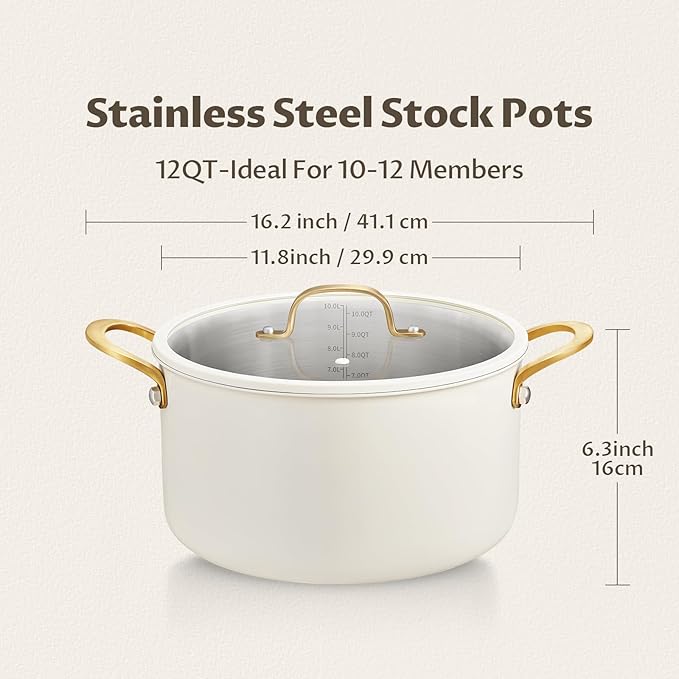 BEZIA Large Stainless Steel Stock Pot, 12 Quart Large Cooking Pot - Image 8