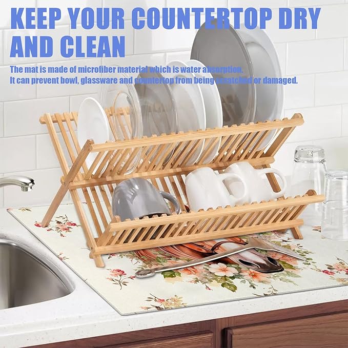 Horse Flower Dish Drying Mat for Kitchen Counter Drying Pad Absorbent - Image 5