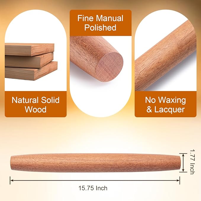 AISOSO French Rolling Pin, 15.75 Inches Wood Rolling Pins - Image 2