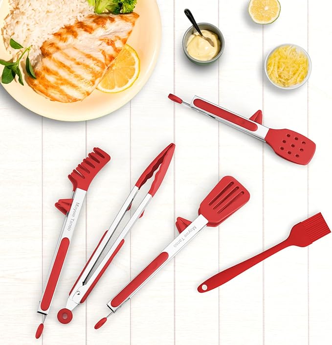 5-Pack Silicone Tongs for Cooking, Maywe Tanso 4PCS 13-Inch Kitchen Tongs - Image 4