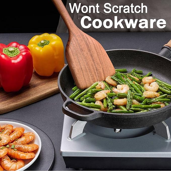 Wooden Spoons for Cooking Non-Stick Kitchen Pan Toolset 5 PCS Set, Natural - Image 2