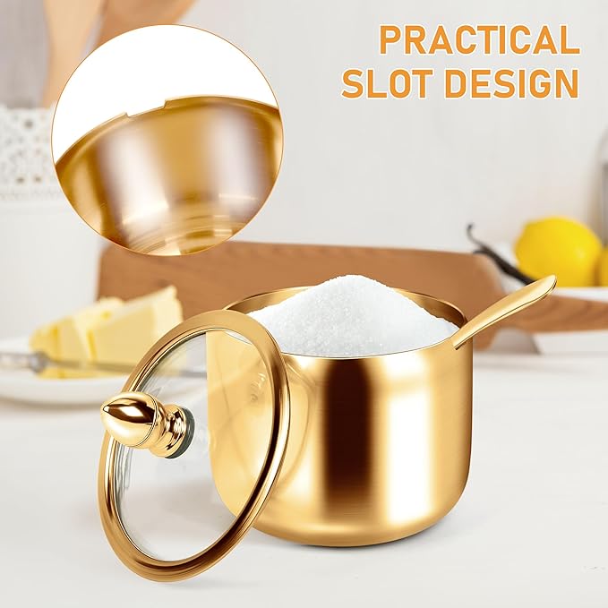 holoith 2 Pcs Coffee and Sugar Dispenser - 10 oz Sugar Bowl with Glass Lid and - Image 5