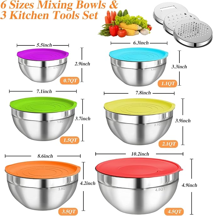 Mixing Bowls with Lids Set, Kitchen Food Organizers Nesting Mixing Bowl - Image 5