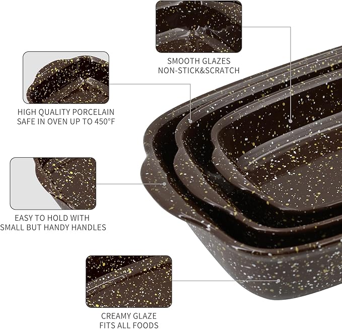 3-Pack Deep Rectangular Ceramic Baking Dishes, Heavy-Duty Oven-Safe Stoneware - Image 4