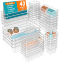 WOWBOX 40 PCS Clear Plastic Drawer Organizer Set, 4 Sizes Desk Drawer by WOWBOX